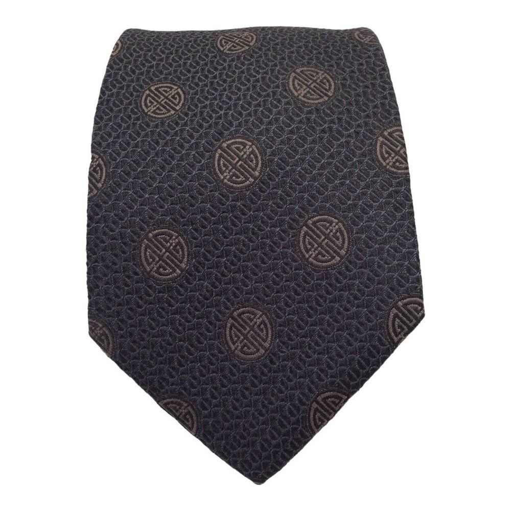 BOSS HUGO BOSS Gray Geometric Monogrammed Silk Tie Italy 57"-3".3/4EX COND